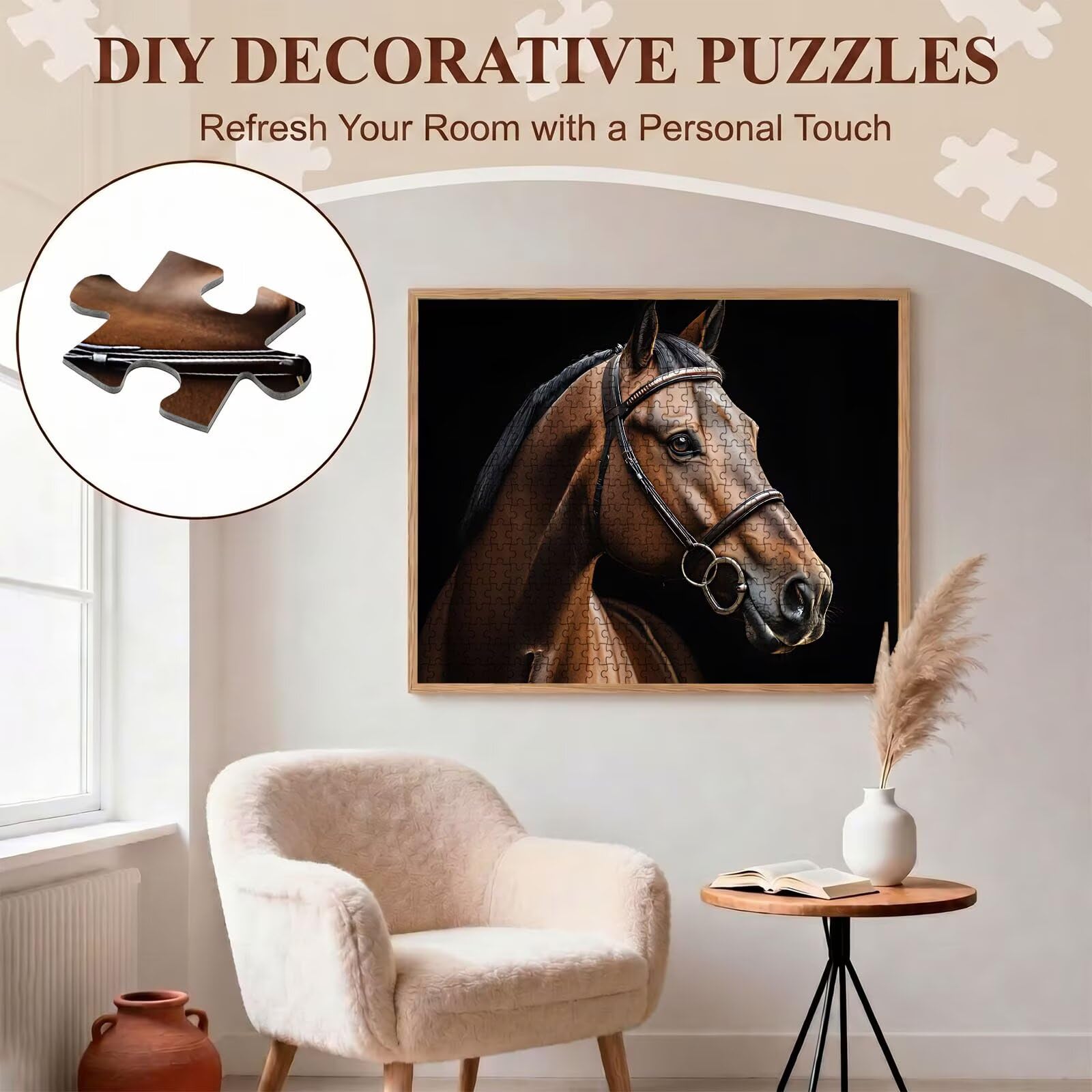 cavallo animale domestico Puzzle 1500 Pezzi per Adulti, Puzzle in Legno -Collezione Classica con Poster Incluso - Sfida di Concentrazione e Passatempo Antistress, Gioco per Famiglia, 87 x 57 cm f0-650