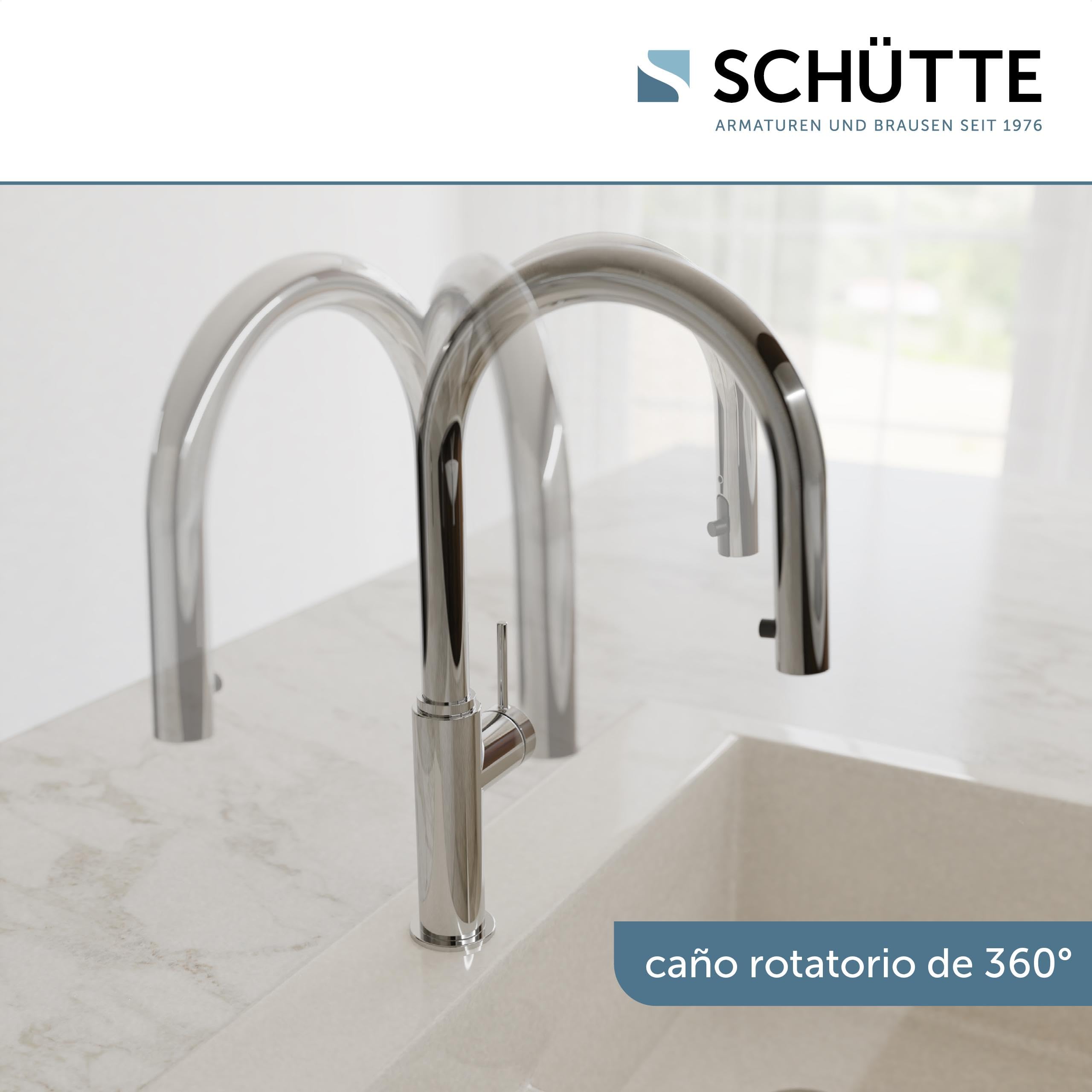 SCHÜTTE Blackpool 79516 - Grifo de cocina con alcachofa extraíble, 360 grados, grifo mezclador monomando para fregadero con alcachofa extensible en cromo