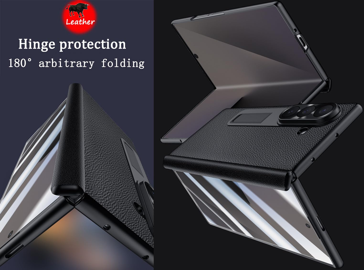 Custodia del Cellulare per Samsung Galaxy Z Fold7, Cover per Telefono in Pelle per Galaxy Z Fold 7, Protezione Cerniera del Telefono -Nero
