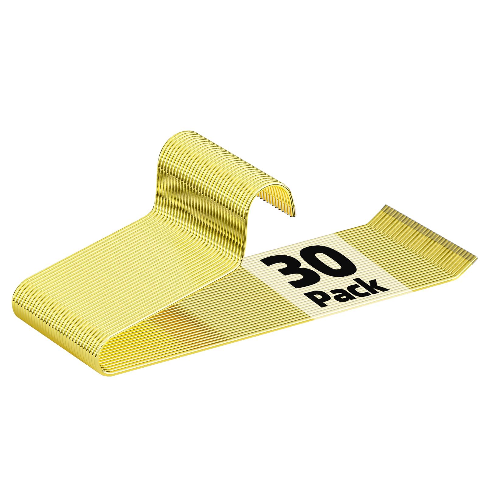 SPECILITE Trouser Hangers 30 Pack, Gold Open Ended Metal Pants Hangers Space Saving & Non-Slip Clothes Hanger for Jeans, Slacks, Leggings, Towel, Scarf