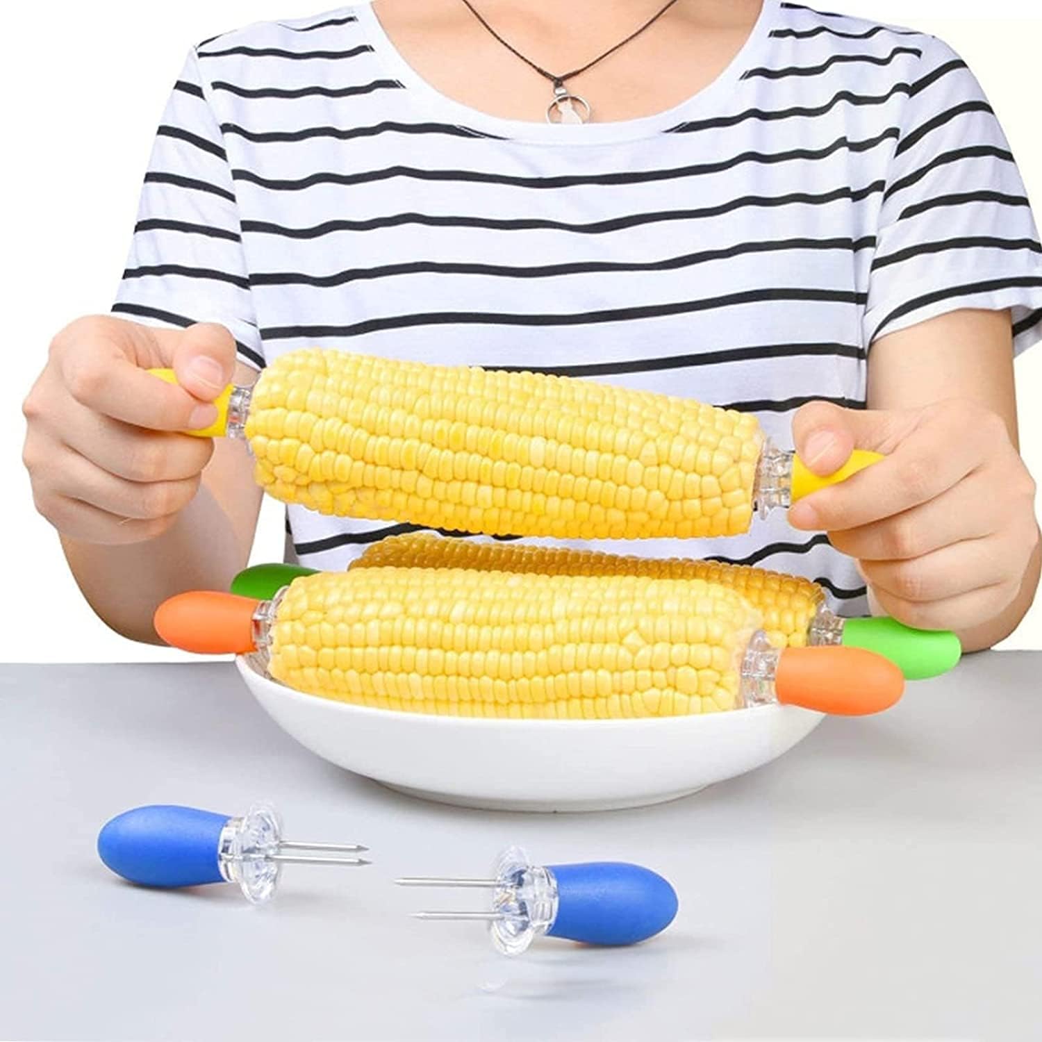 ZHjuju Corn Cob Holders,4 Pairs Stainless Steel Corn Cob Holder The Cob