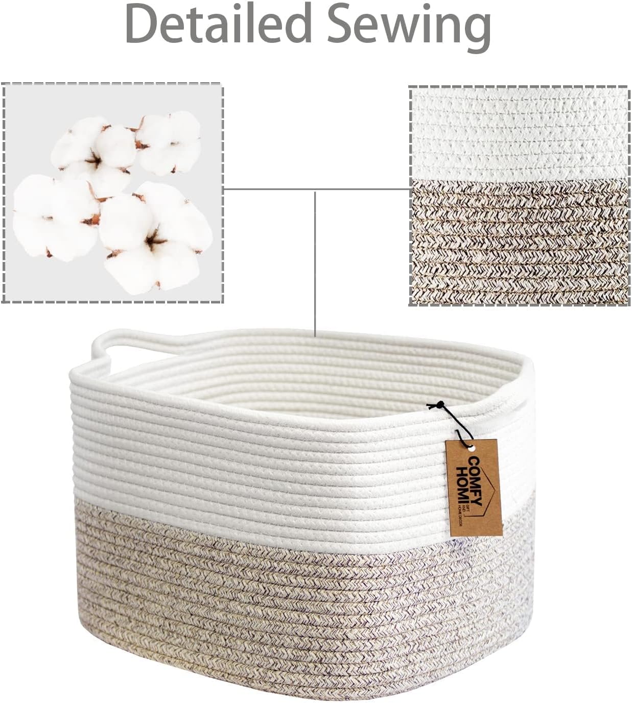 13.5"x11"x 9.5"square woven Rope Basket Bundle with Blanket Baskets 18''x16''Cotton Rope Laundry Hamper Baby Nursery Storage Organizer for Shelves Toys, Nursey Cube Bin, Decorative Storage Organizer