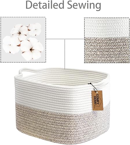 Miniatura 4 de Cesta cuadrada de cuerda tejida de 13.5 x 11 x 9.5 pulgadas con cestas de manta de 18 x 16 pulgadas, cesta de ropa de cama de cuerda de algodón,
