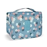 Lcsmaokin Large Capacity Toiletry Bag Travel Bag with Hanging Hook for Men and Women Waterproof Travel Cosmetic Bag Bathroom Storage Bag for Brushes Set,Full-Sized Shampoo,Accessories-Blue Flower