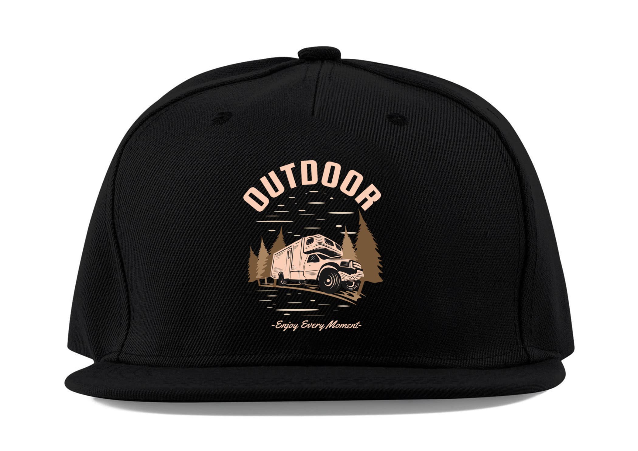 Casquette de baseball unisexe en coton noir à visière plate Outdoor Enjoy Every Moment