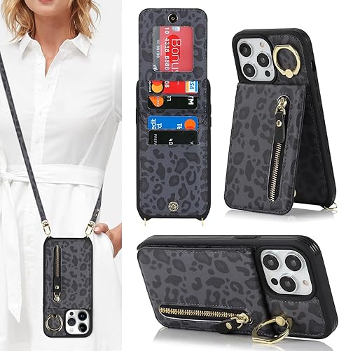 Miniatura 10 de Funda para iPhone 12 Pro Max con tarjetero para mujer, iPhone 12 Pro Max, funda para teléfono con correa y ranuras para tarjetas de crédito,