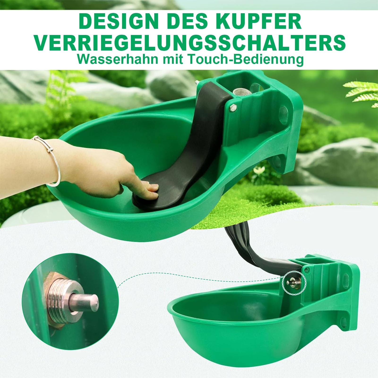 Tränkebecken Pferd, Pferdetränke mit Druckzunge, Schlauchadapter, Bürste, Rohmaterialband, Montagezubehör, Viehtränke Pferd, Automatische Wasserversorgung Tränkewanne Rinder für Rinder Esel und Pferde