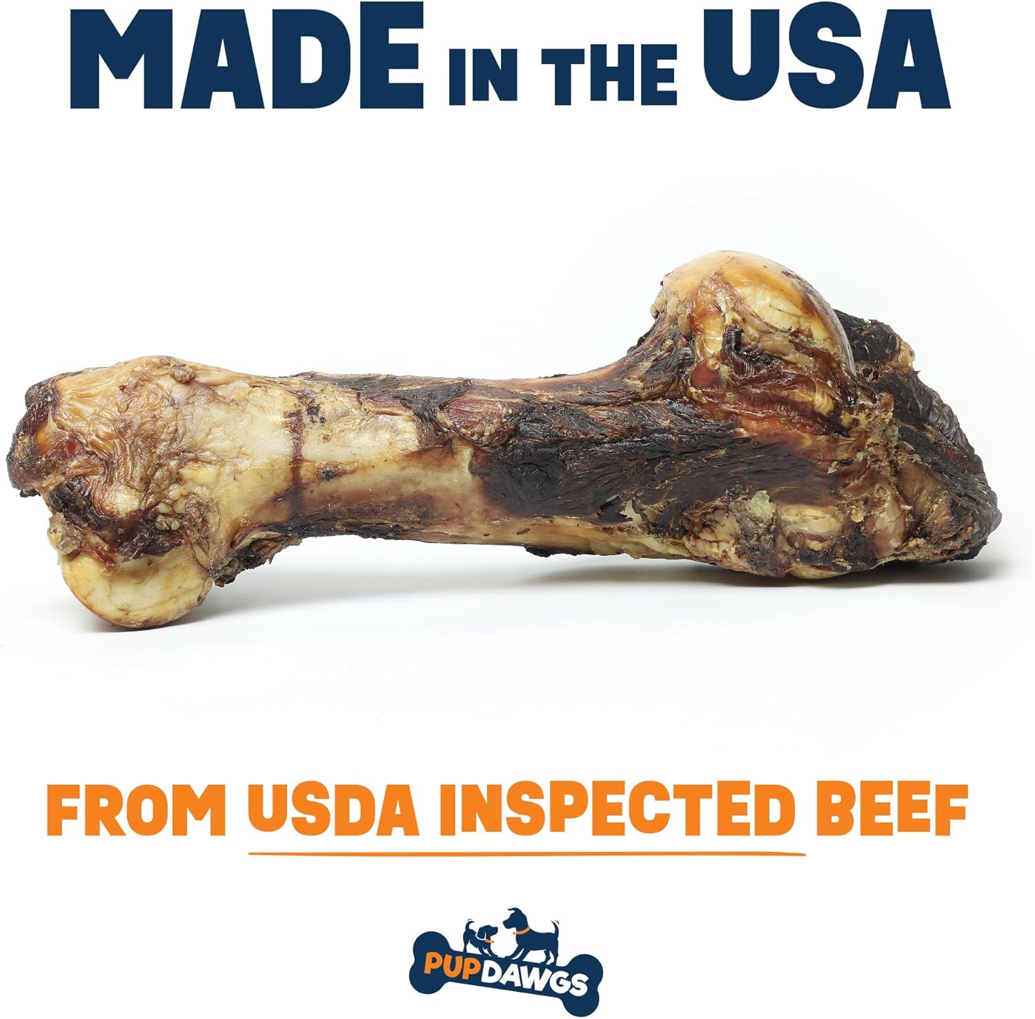 Dog-Bones for Aggressive Chewers | 11-13" Hickory Smoked Flavor Beef Humerus Bone | Large Dog Bone Treats | All Natural, Made in USA (Single Bone)