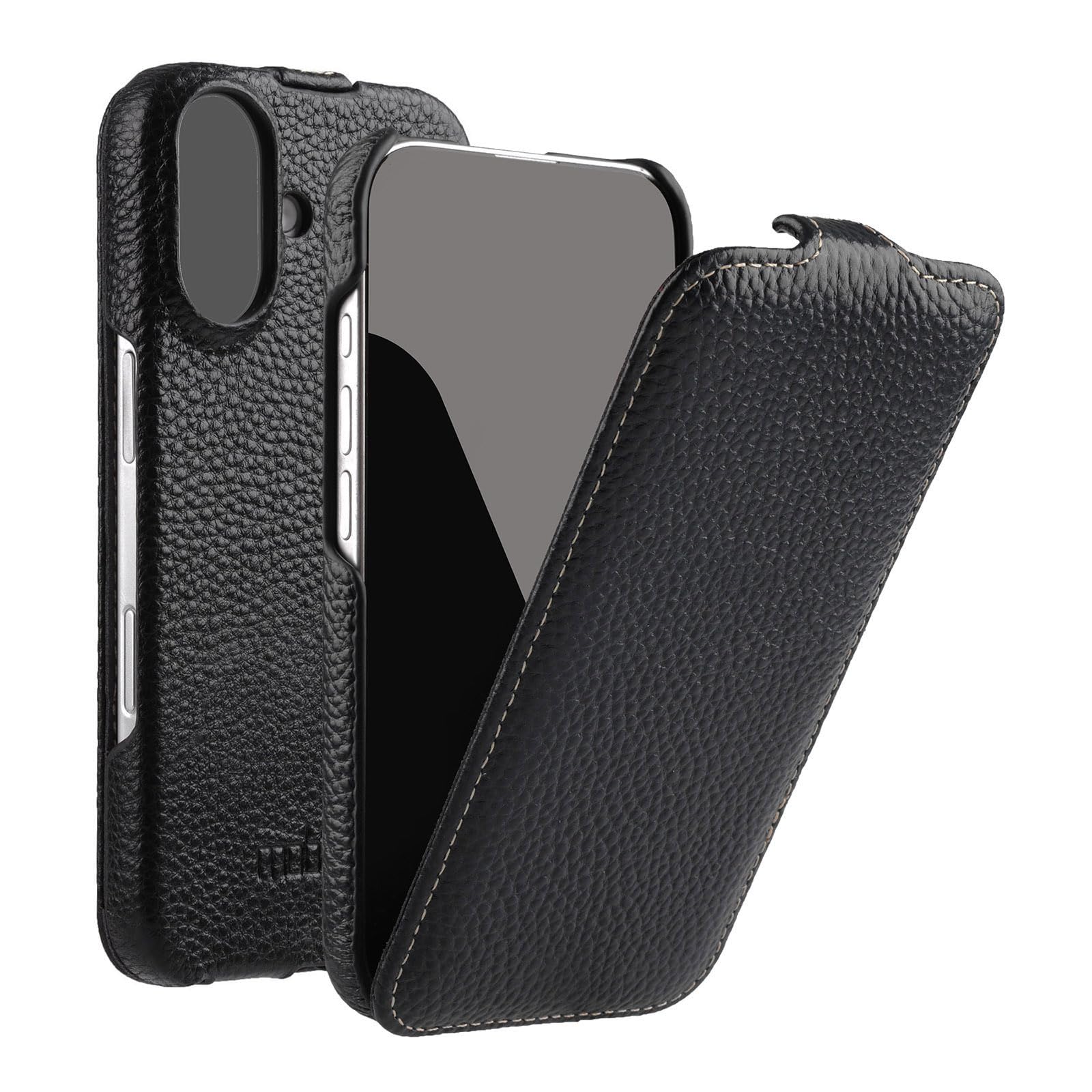 Funda con tapa para iPhone 17 (6,3 pulgadas), color negro | Funda para teléfono móvil con revestimiento de piel, funda compatible con MagSafe, funda fina, plegable verticalmente