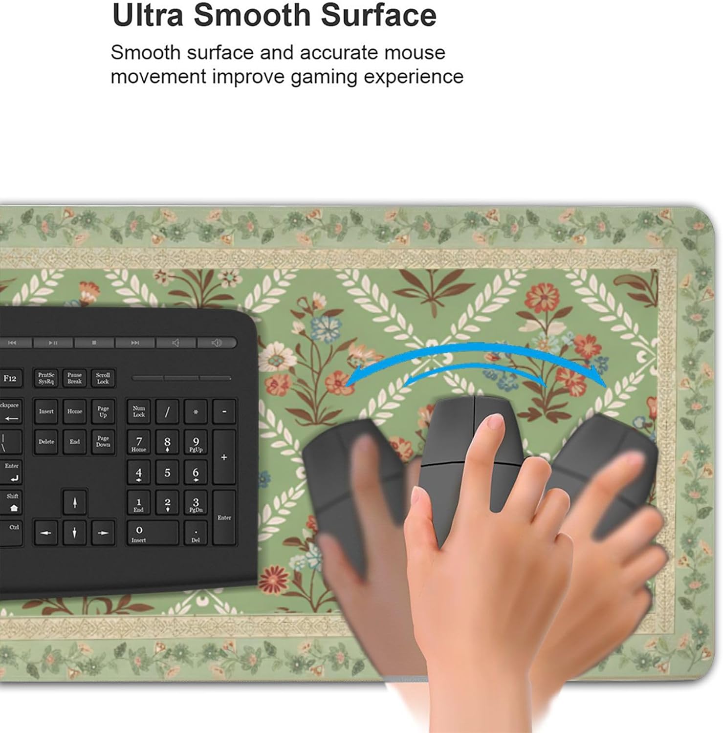 XXL Large Floral Mouse Pad - Sage Green Flower Desk Mat with Stitched Edges & Anti-Slip Base, Computer Keyboard Mat for Office & Home, Desk Decor for Women