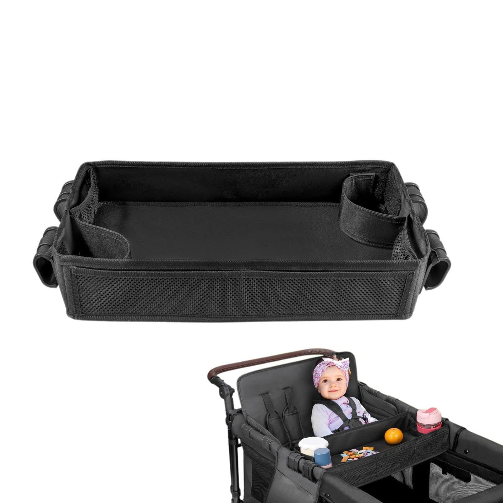 Organiseur de rangement pour poussette – Sac caddy en tissu Oxford, porte | gobelet, plateau de collation, accessoire adapté aux pour poussette avec plusieurs poches pour promenades, voyages