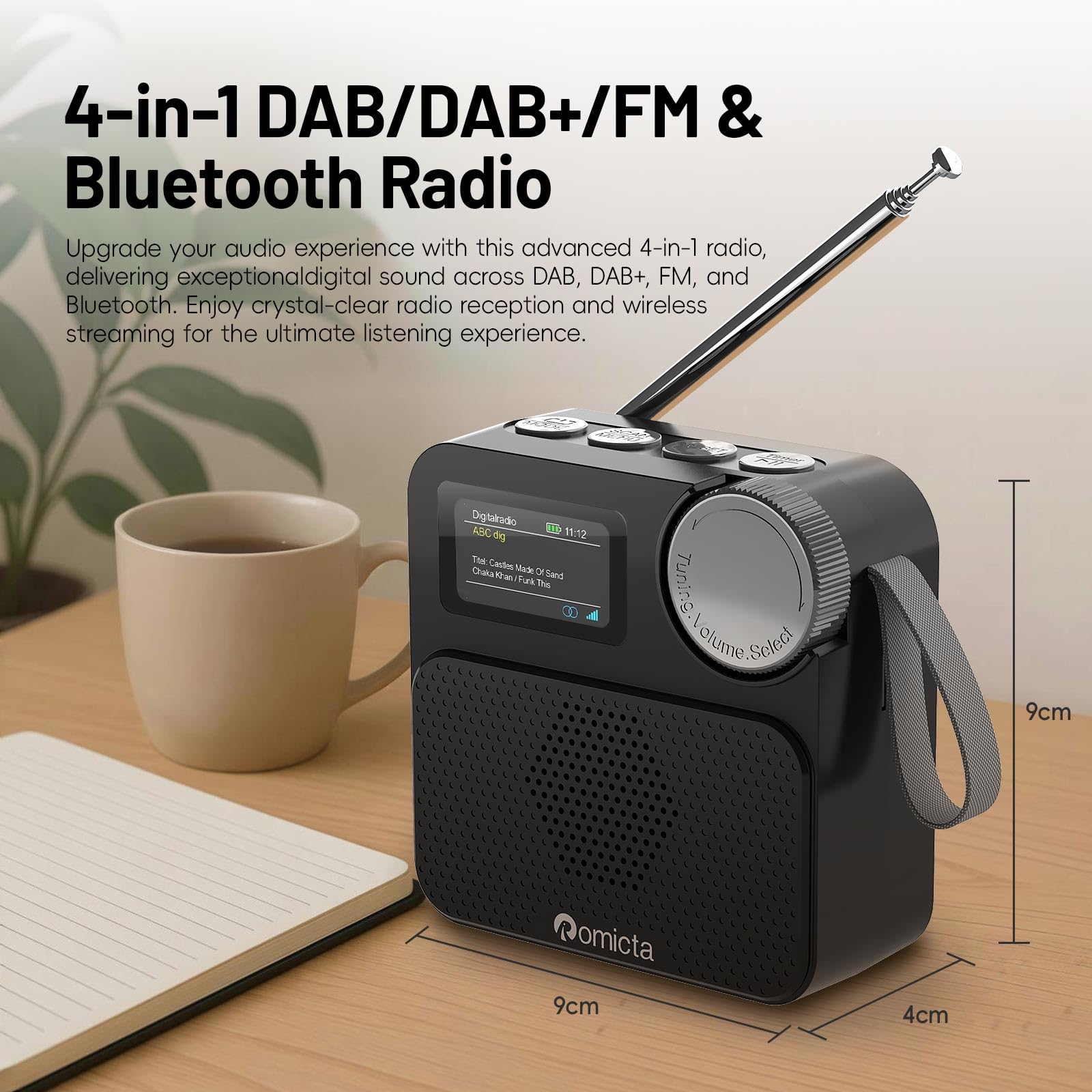 Romicta Radio DAB/DAB+ con Bluetooth 5.0, display a colori, slot per schede MicroSD, sveglia e timer, ricaricabile, ideale per casa e in viaggio