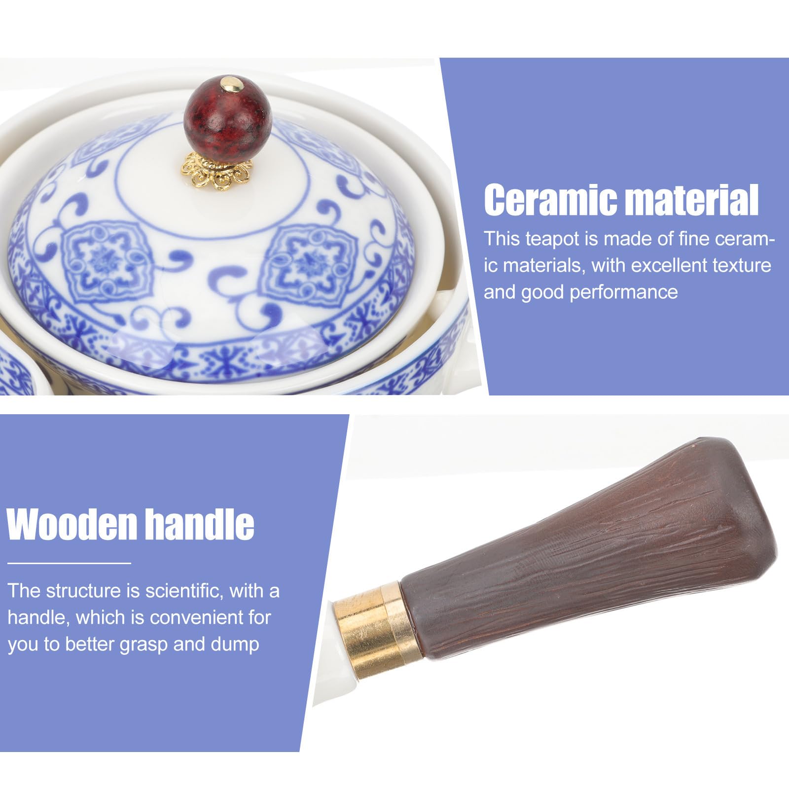 Juego de Té Chino de Cerámica Estilo Chino Tetera y 4 Tazas Fácil de Limpiar y Verter Adecuado para Aficionados al Té en Casa