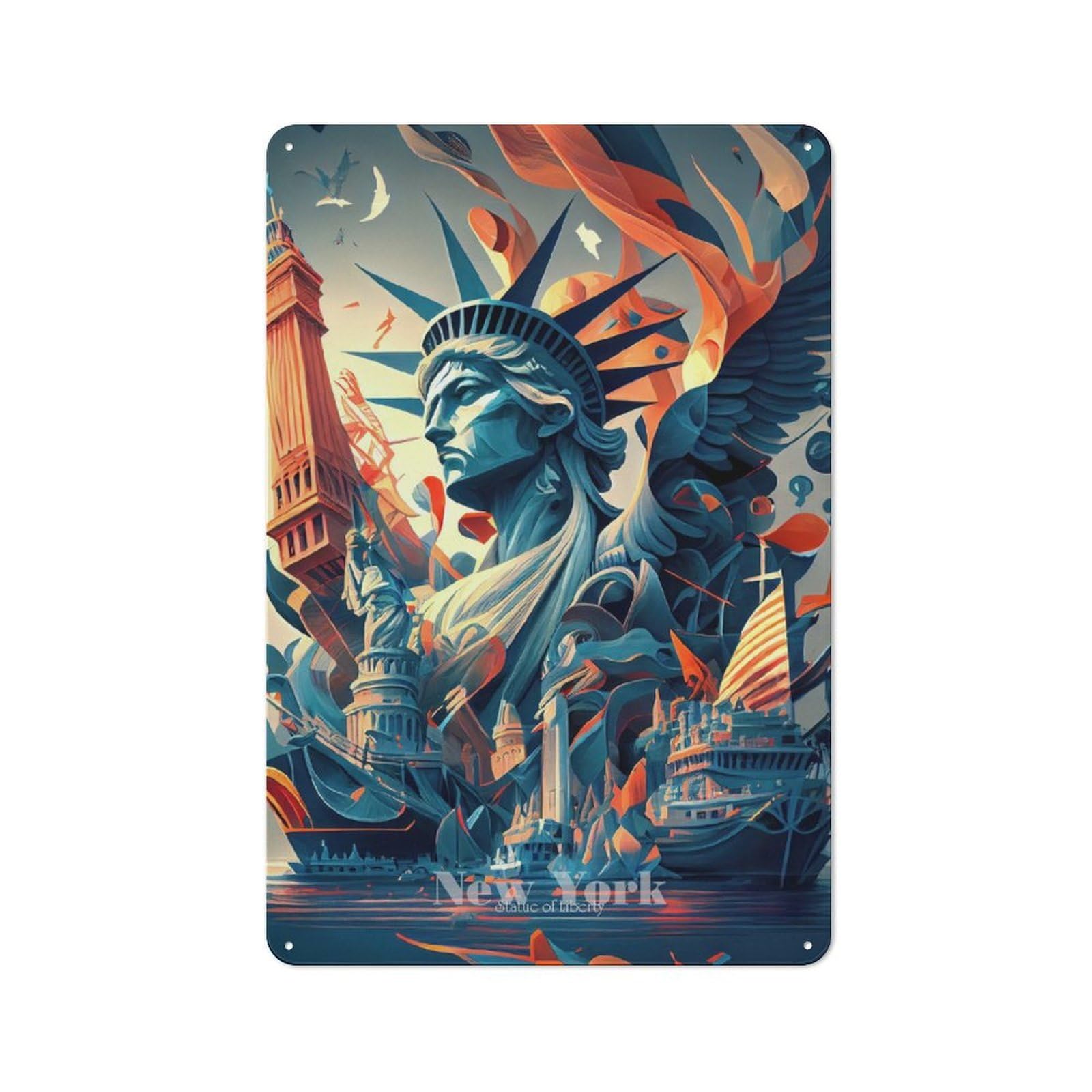 Junmoney New York Statue Of Liberty Tin Wall Plaque 30X20cm With For Home Office Or Studio, Gift Idea At Christmas For Creative Workspace Decorators