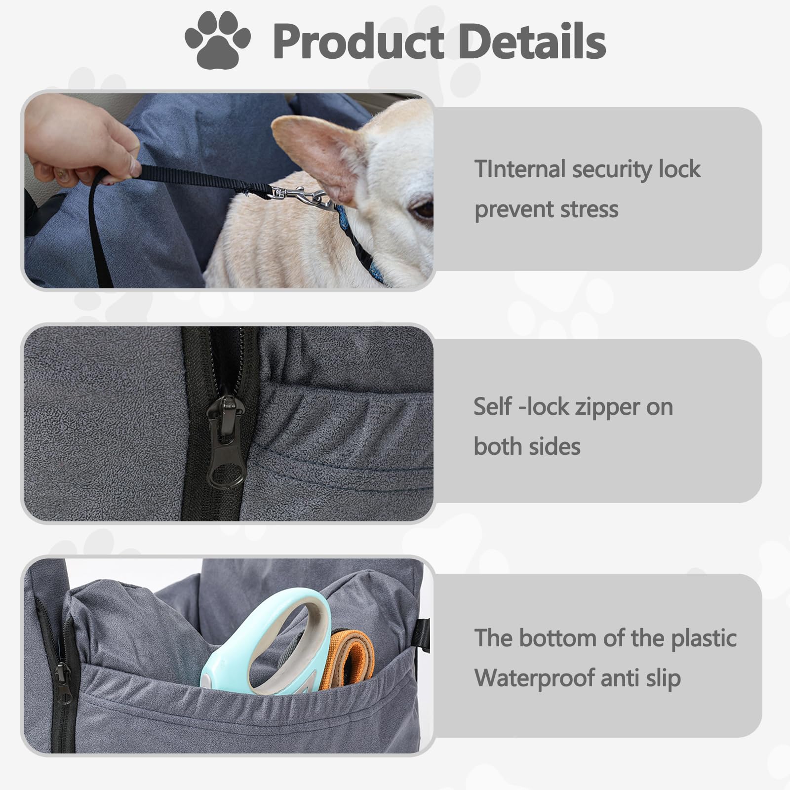 Galatée Seggiolino Auto Per Cani Con Airbag | Cestino Trasportino Impermeabile In Oxford | Con Tasche Portaoggetti, Gancio Di Sicurezza E Cuscino Double-face | 49x42x30 Cm
