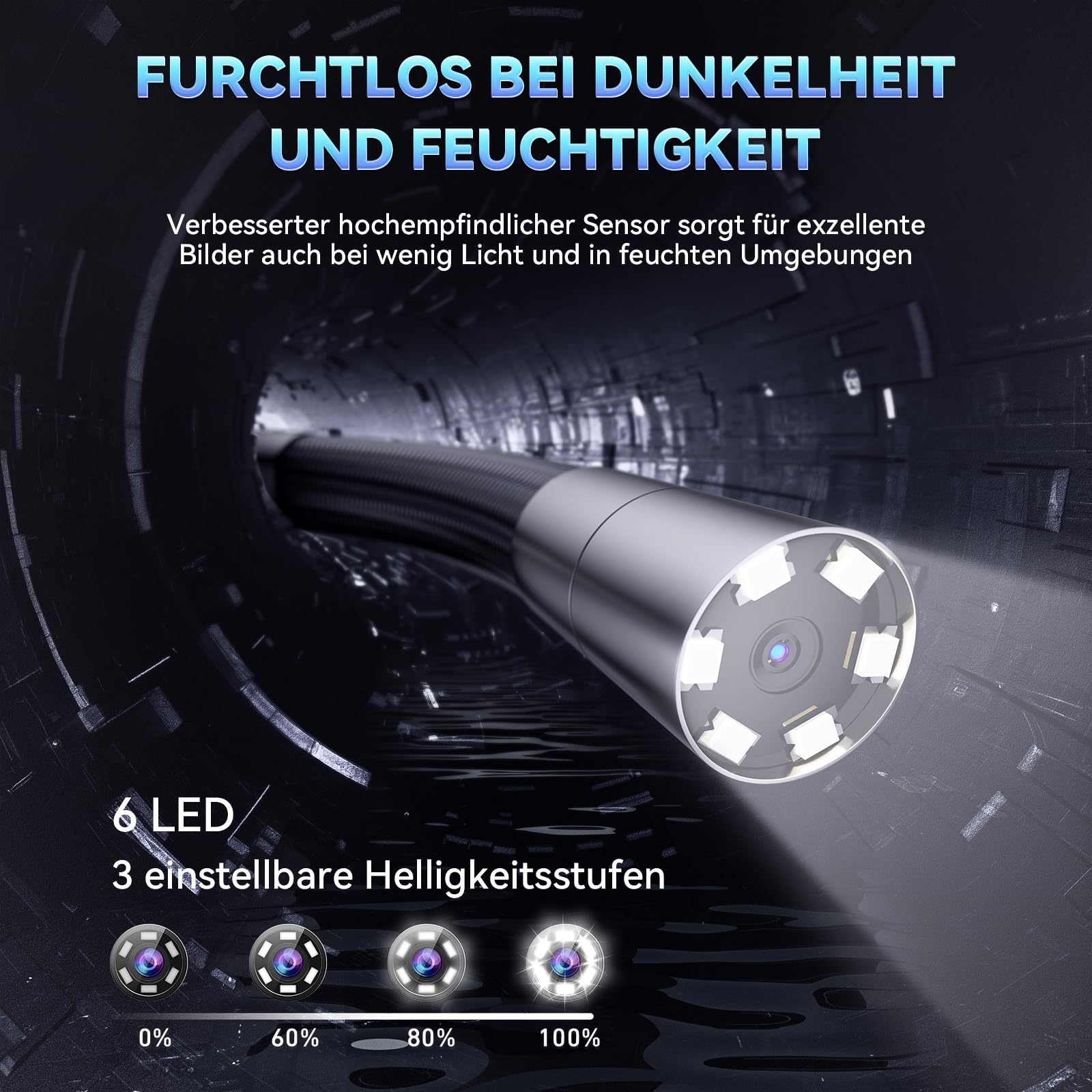 Ralcam Endoskopkamera mit Licht, 360° beweglichem Kopf, 5" HD Display | 6,2mm Inspektionskamera, 6 Einstellbaren LEDs, 32GB Speicherkarte, IP67 Wasserschutz, Für Rohr- und Motorinspektionen