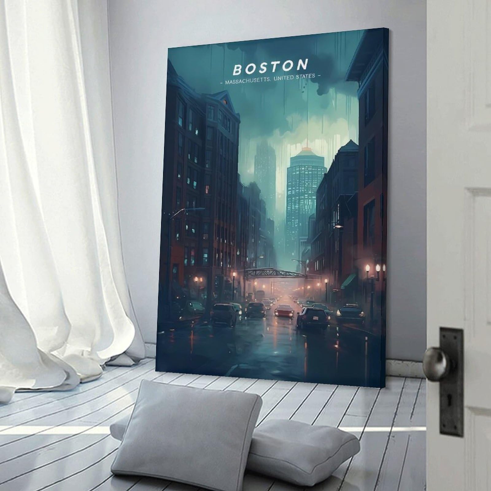 Junmoney Canvas Wall Picture Boston City Vista, 20x30inch(50x75cm), for Office, Study Or Home Workspace, Canvas Wall Decor for Creative Rooms