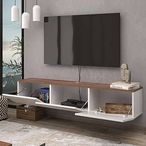 Miniatura 32 de Atelier Mobili - Soporte de TV flotante negro de 65 pulgadas, centro de entretenimiento flotante para TV de 80 pulgadas, gabinete de TV negro, Negro