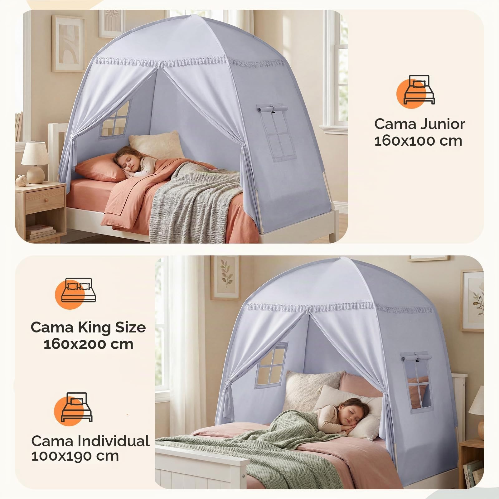 Tienda de Cama para Niños, Suelo Cama Niños Cueva, Interior Casa de Juegos, Portátil y Plegable, Cama Doble Litera, Cortinas, Tamaño Grande, Niñas y Niños