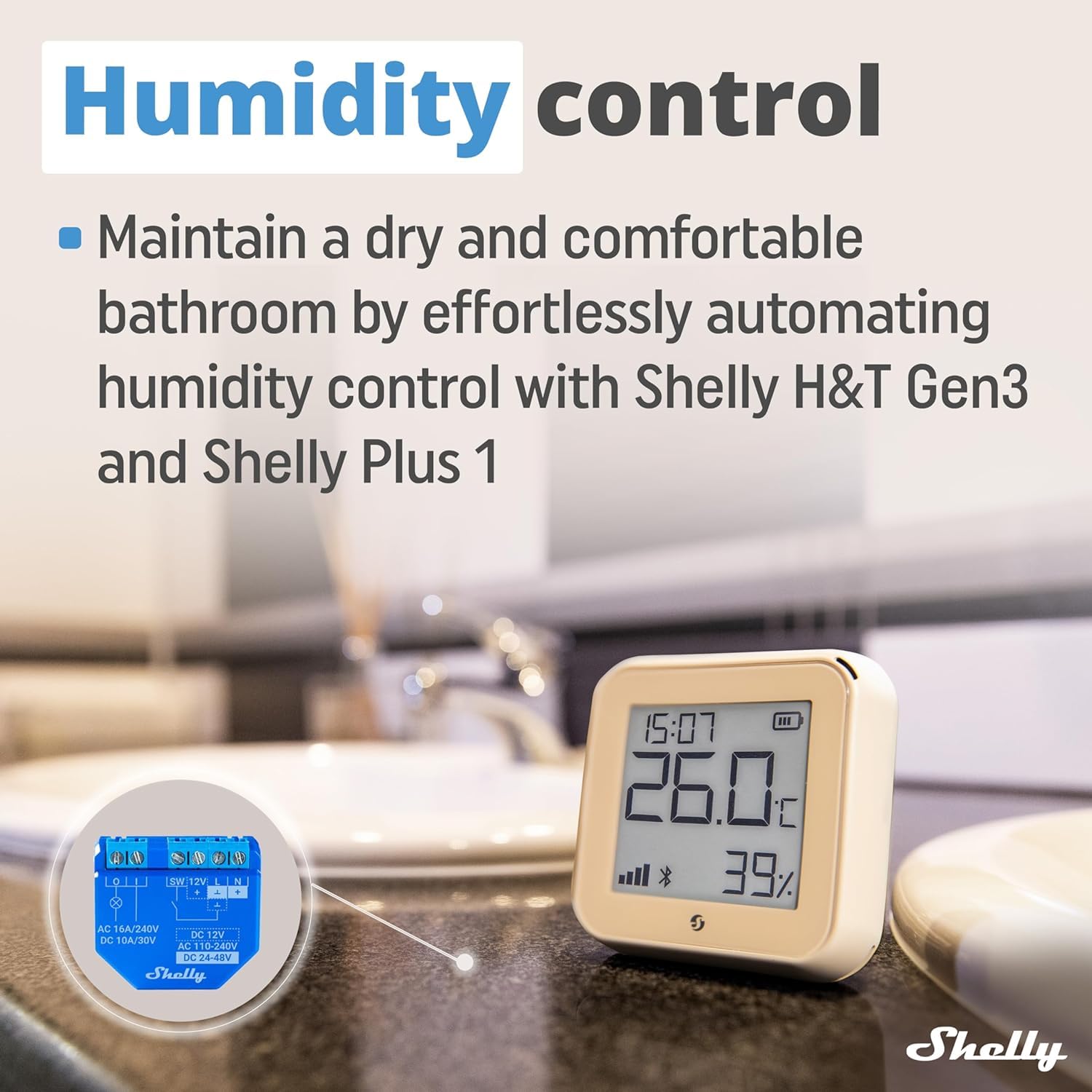 Shelly H&T Gen 3 Mocha Lot de 2 capteurs de température et d'humidité Wi-Fi et Bluetooth, automatisation domestique, pas de hub nécessaire, longue durée de vie de la batterie, montage mural