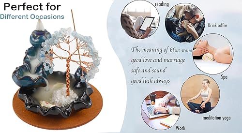 Miniatura 5 de Soporte para incienso en cascada, quemador de conos de incienso con reflujo de cristales de aguamarina, decoración de estante de meditación