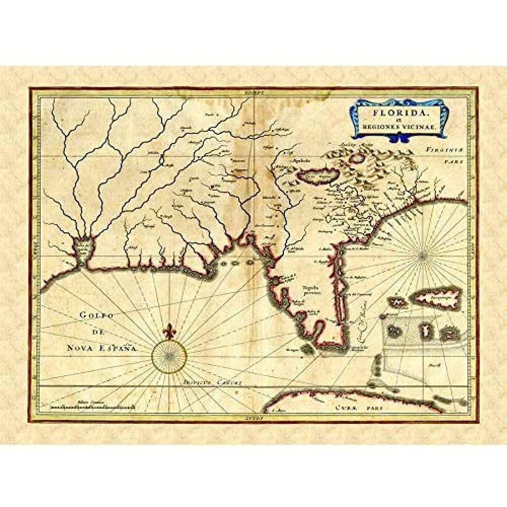 Florida Old Antique Map Art Print Canvas Premium Wall Decor Poster