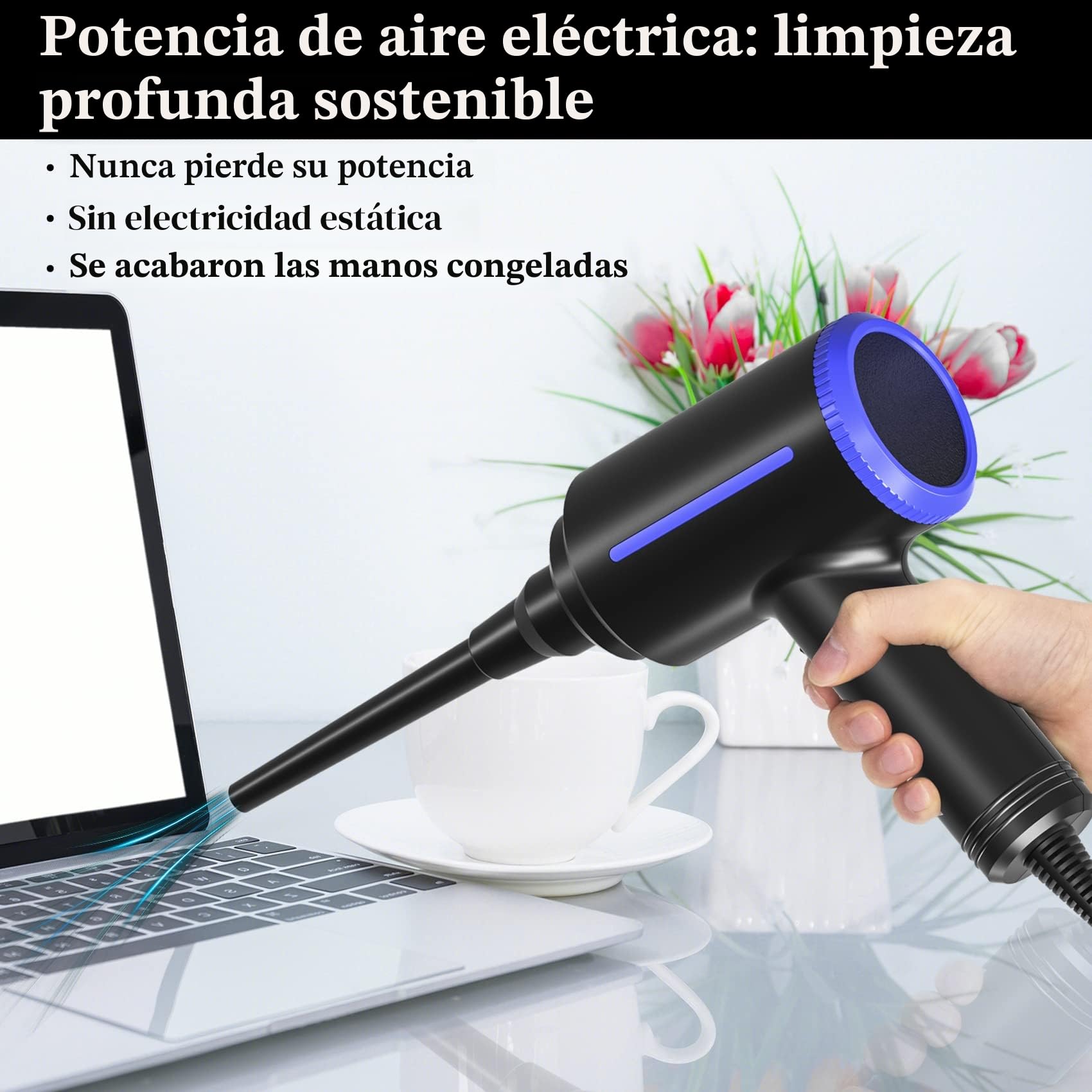 ATEngeus Soplador de Polvo Eléctrico, Soplador de Aire pc para limpieza de teclado de computadora, 2 velocidades Soplador Aire, Reutilizable reemplaza latas de Aire Comprimido