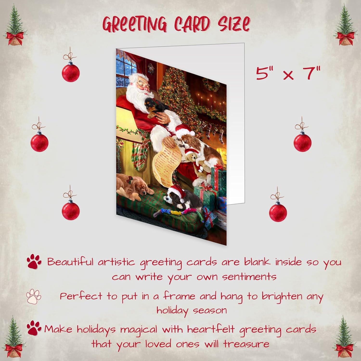 Doggie of the Day Sleeping Santa Christmas Cavalier King Charles Spaniel Dog Greeting Cards - Adorable Pets Invitation Cards with Envelopes - Pet Artwork Christmas Greeting Cards (10 Greeting Card)