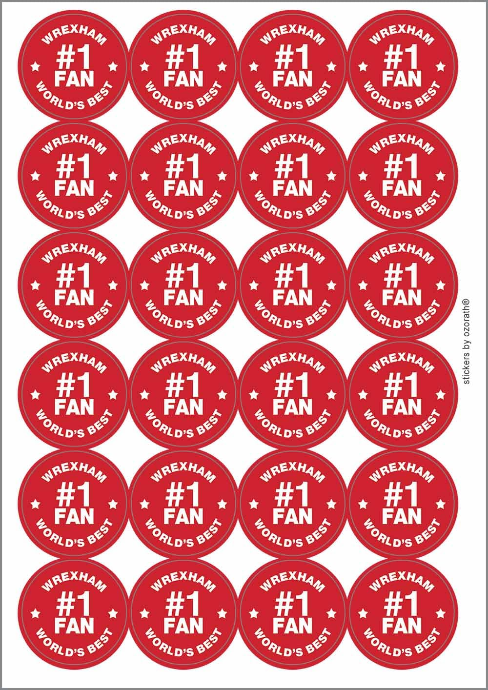 Wrexham #1 Fan Circular Matt Paper Stickers A4 Sheet of 24 (Each Sticker is 45mm Diameter)