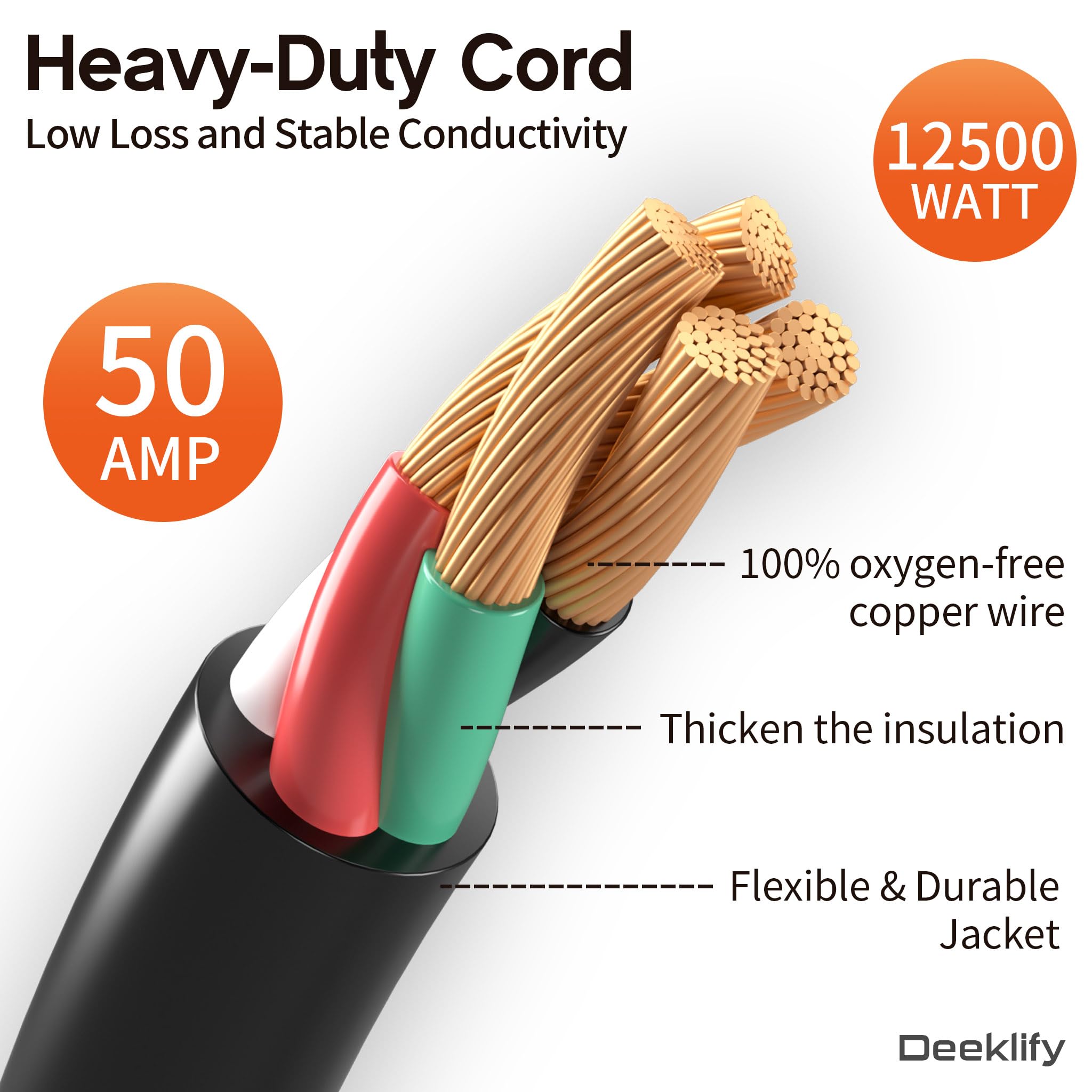 NEMA 14-50P/SS2-50R wytrzymały 4-żyłowy kabel generatora z czystej miedzi STW do kampera, wtyczka żeńska z blokadą obrotową, do kampera, do kampera, certyfikat ETL