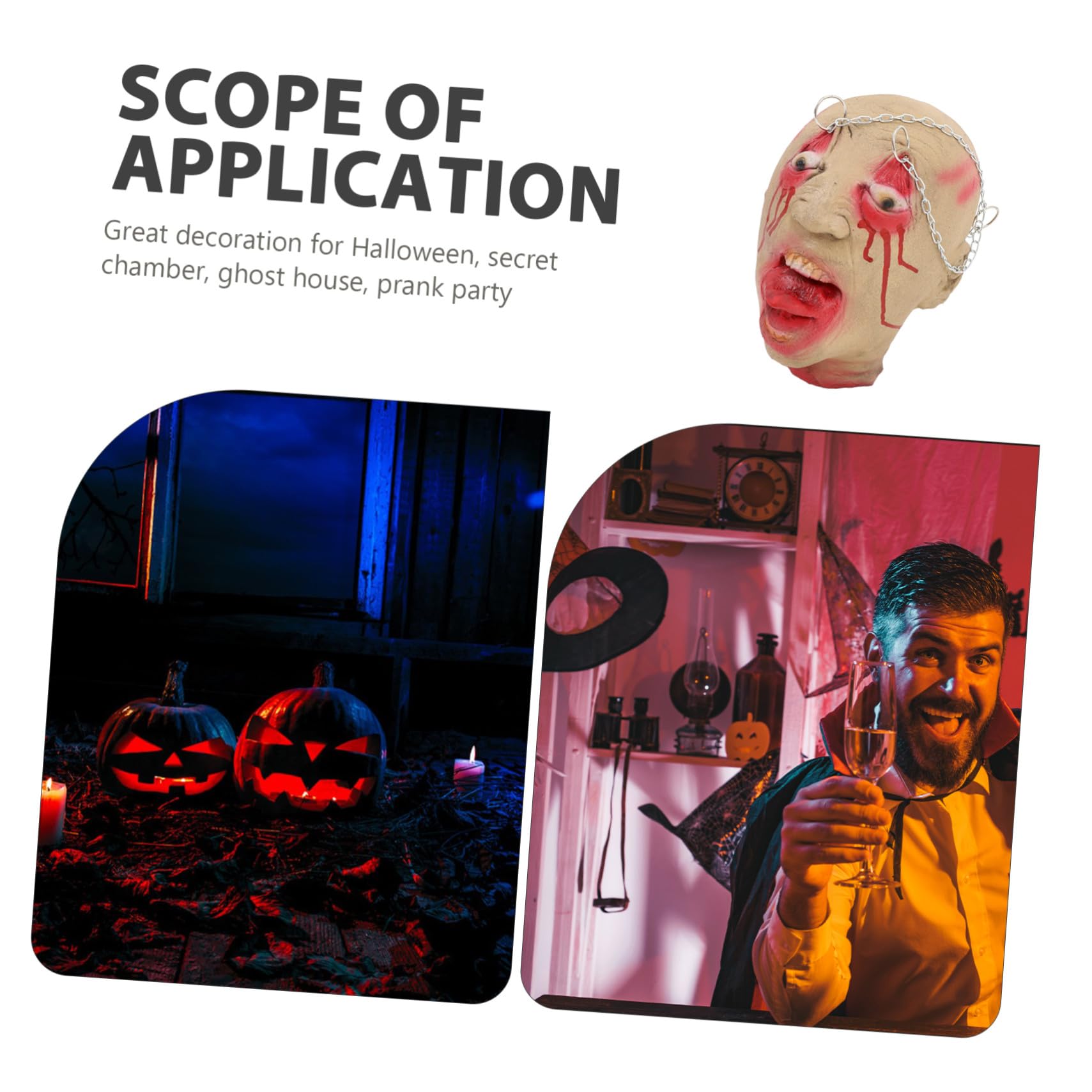 Horror Latex Kopf Anhänger als Halloween Scherzartikel und Gruselige Dekoration für Halloween Partys und Bühnen Shows in Metall Optik
