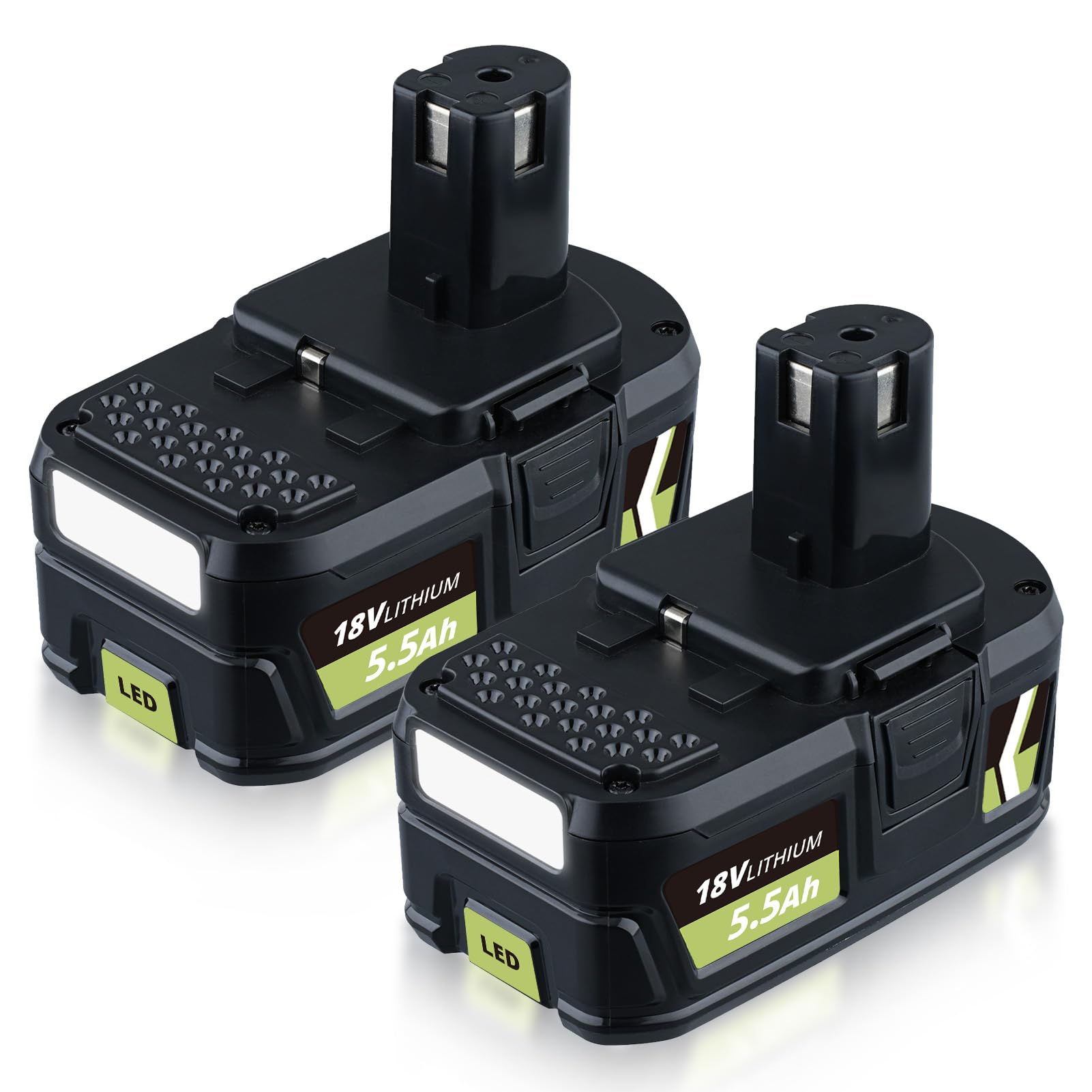 Lot de 2 batteries de rechange Li-Ion 18 V 5,5 Ah pour Ryobi P108 P107 P105 P104 P102 compatible avec RB18L50 RB18L40 RB18L25 RB18L15