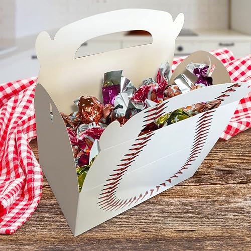 Miniatura 4 de ArtCreativity Recuerdos de fiesta de béisbol, paquete de 12 cajas de regalo de cartón con asas, bolsas de regalo para dulces, galletas y juguetes,
