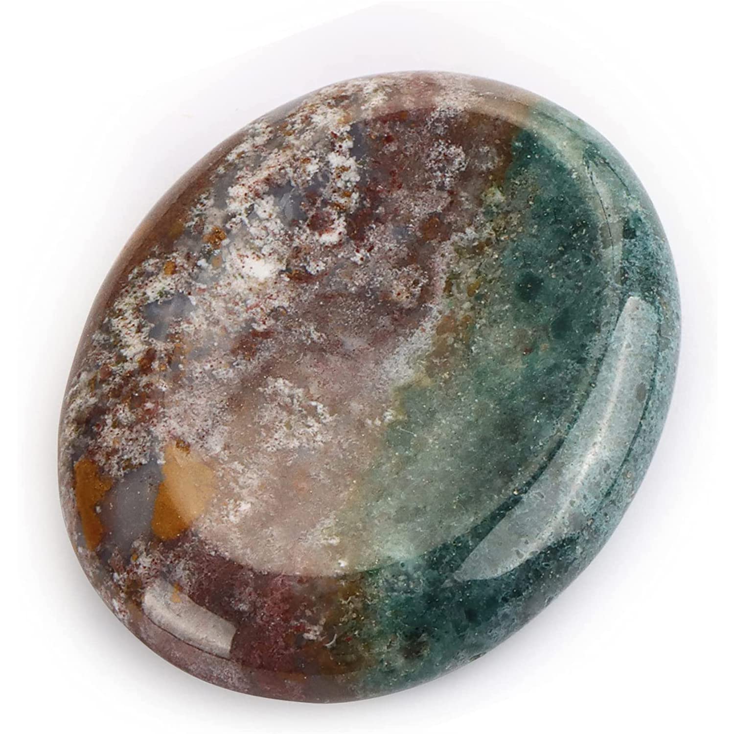 Artistone Ocean Jasper 2" Crystal Worry Stone,Polished Natural Chakra Reiki Healing Thumb Stones For Anxiety Meditation Stress Release With Gift Box