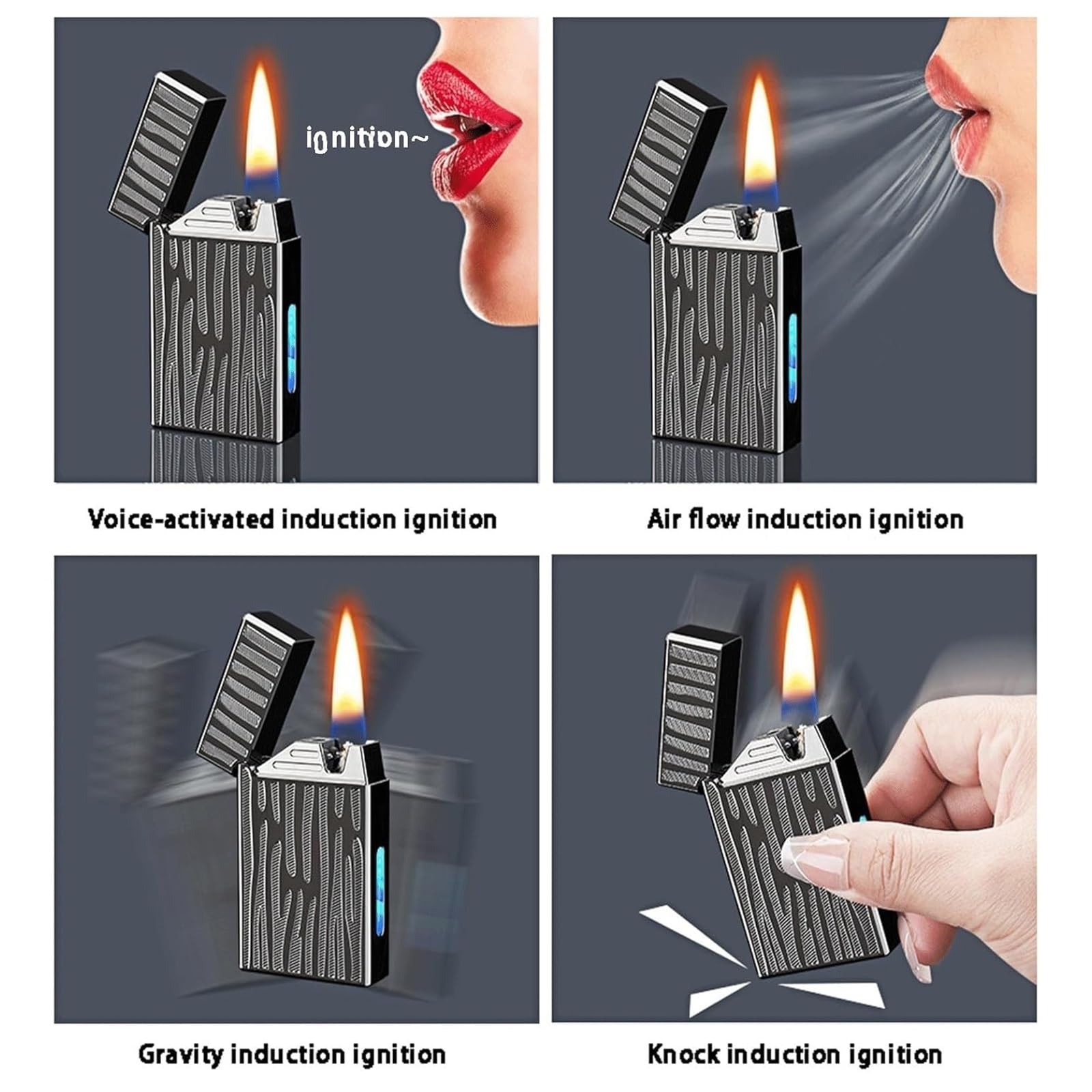 Briquet kérosène à activation vocale avec quatre modes d'allumage et chambre à gaz transparente pour barbecue, bougies, extérieur
