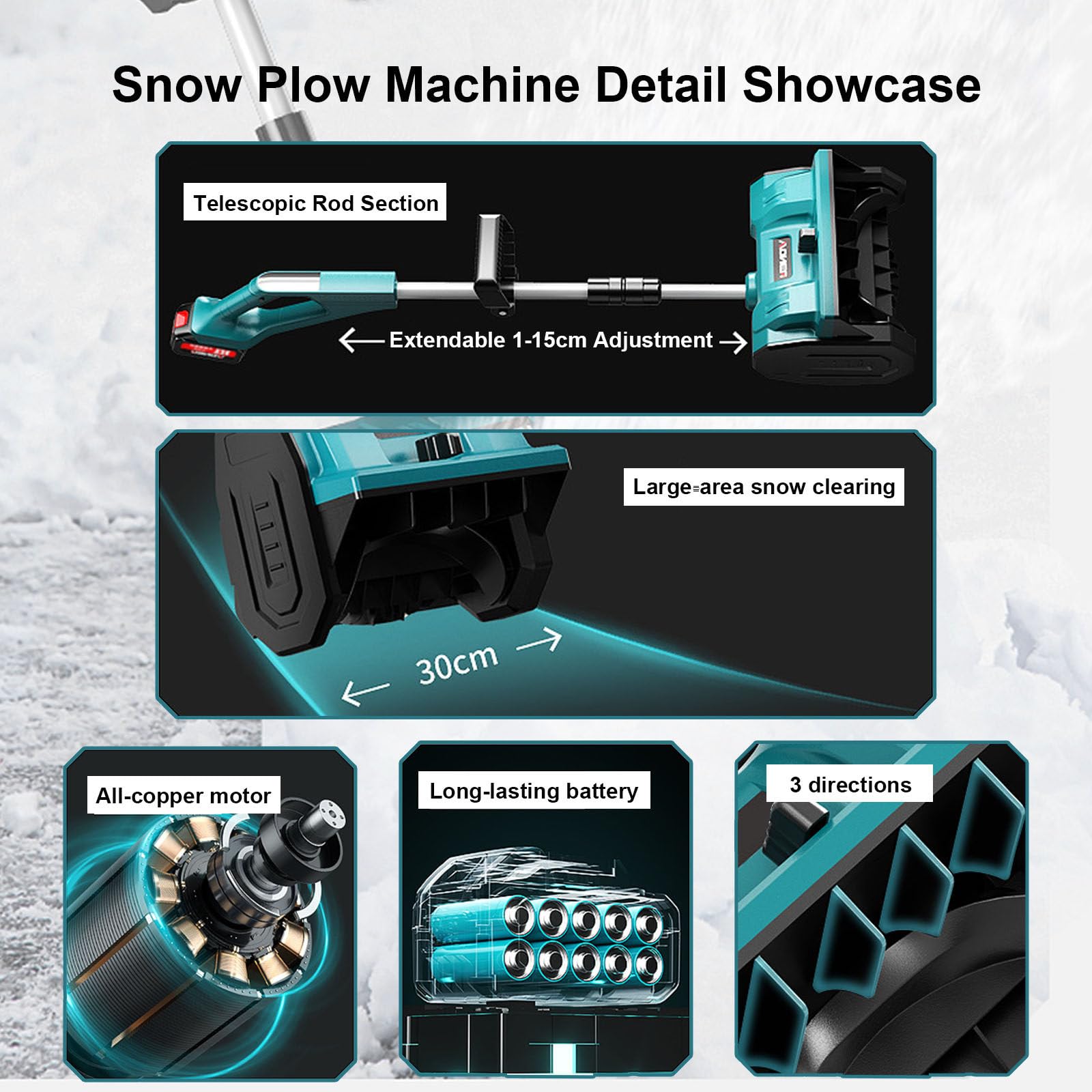 Pala Da Neve Ricaricabile Aggiornata 2025-Asta Telescopica In Lega Di Alluminio,Strumento Per La Rimozione Della Neve Invernale Spazzaneve,Larghezza Di Sgombero 30cm 3000mAh-2batteries