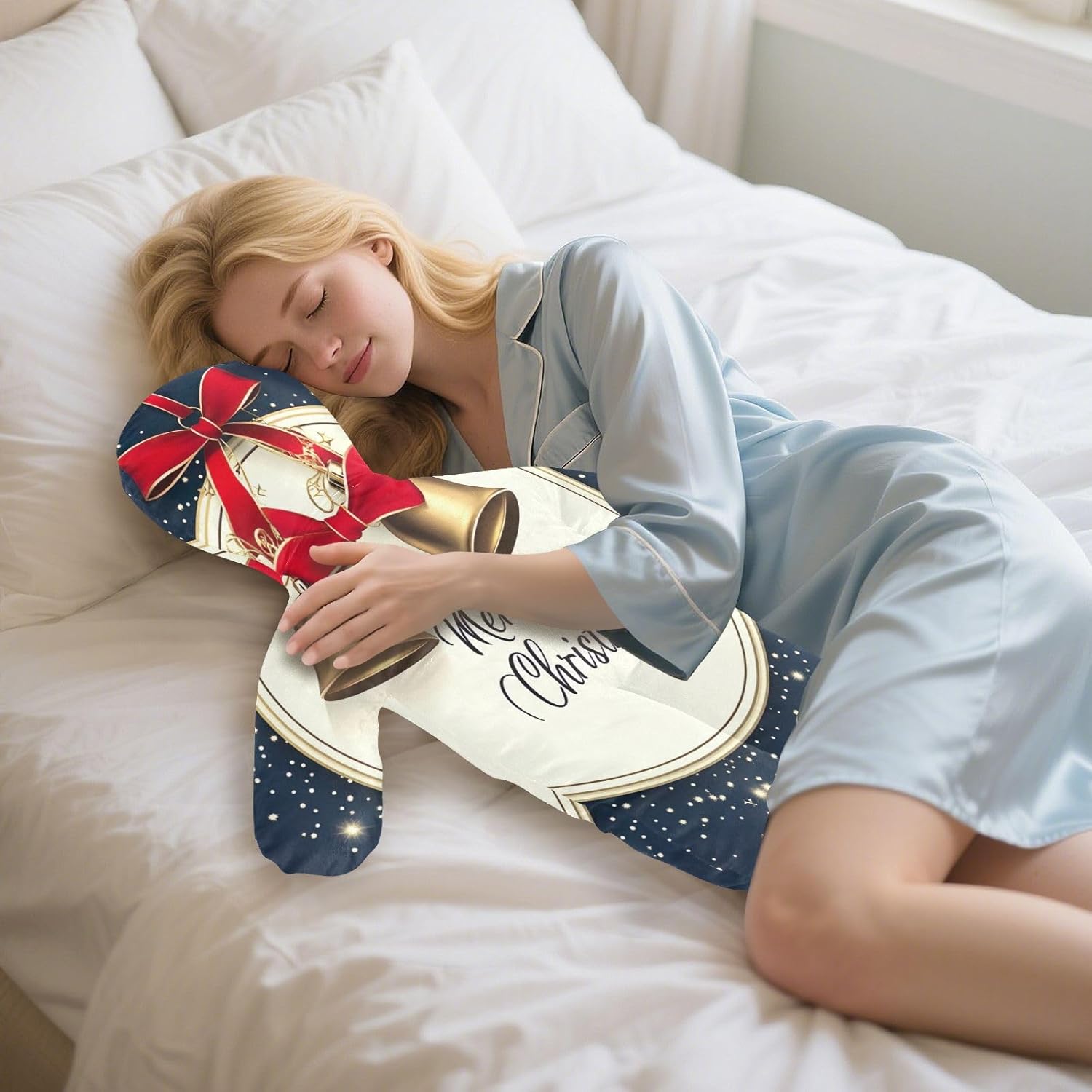 Jingling Bell Human-Shaped Pillow Soft Body Pillows Washable Velvet Pillows for Anxiety Relief Sleeping Cuddling & Support