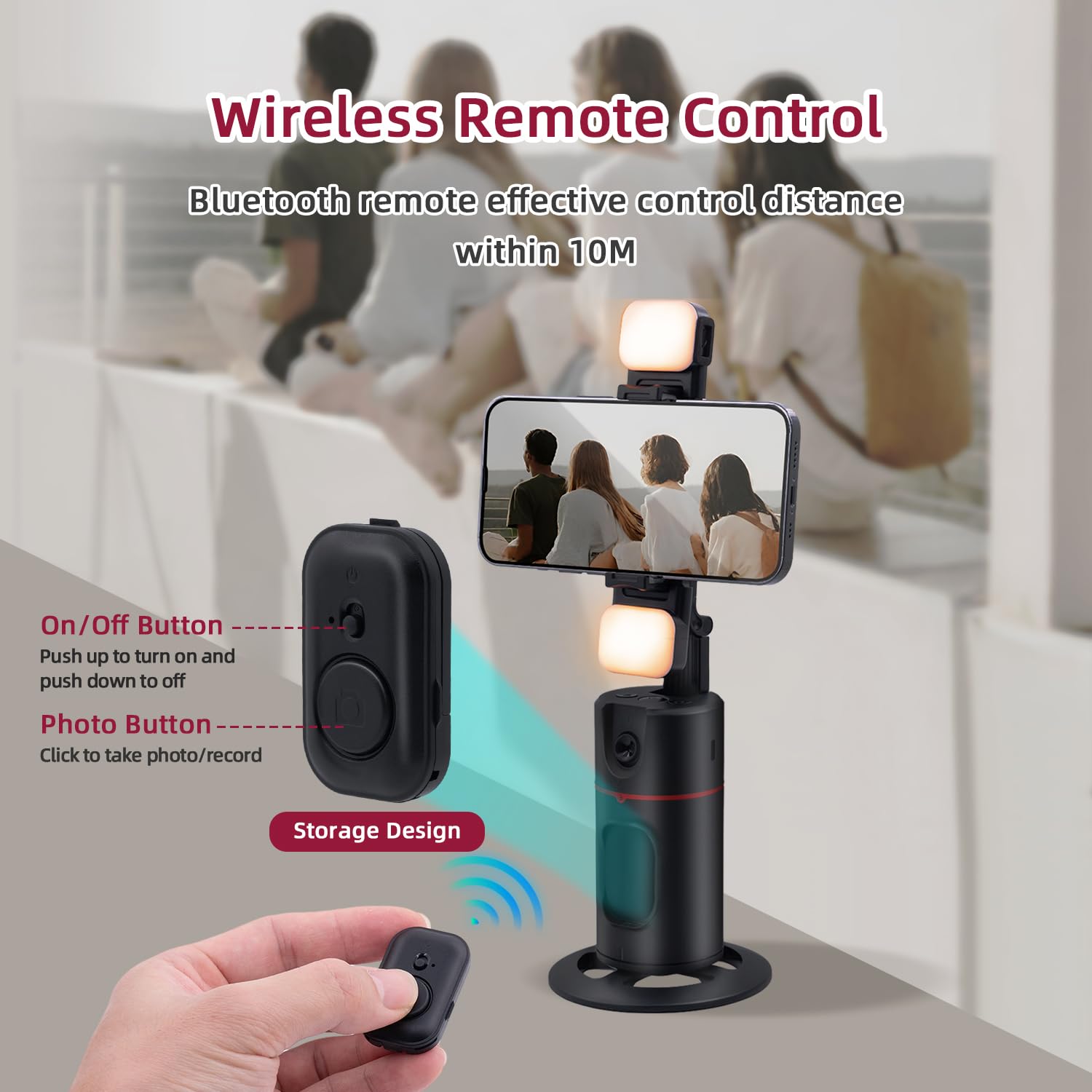 Mcbazel Trépied de Téléphone à Suivi Automatique du Visage avec 2 Lampes à Selfie, Support de Perche Selfie Rotatif Intelligent à 360 °,Support Contrôle Distance/Gestuel/Stabilisateur de Cardan Noir