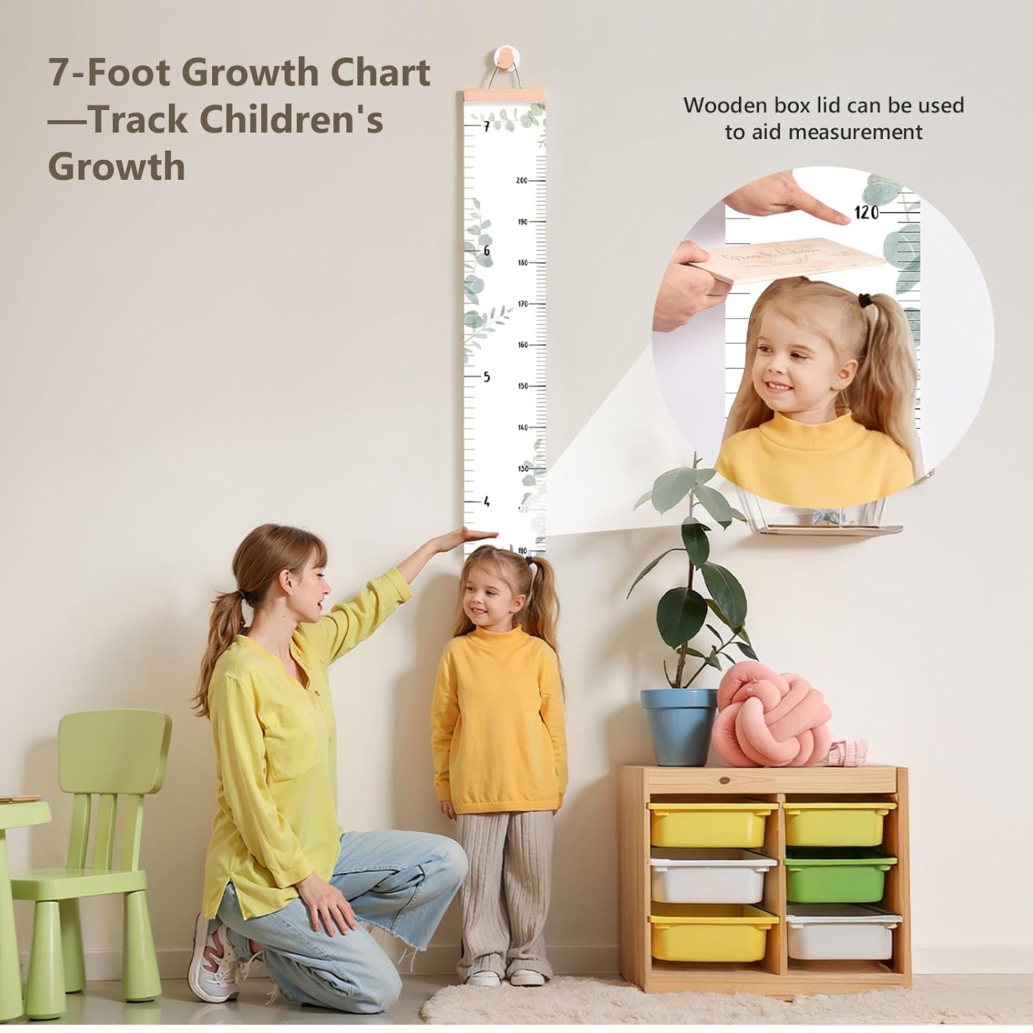 Pack of 1 Green Substance Height Measurement Chart for Including Cartoon Visuals and Artifact Storage Prekindergarten