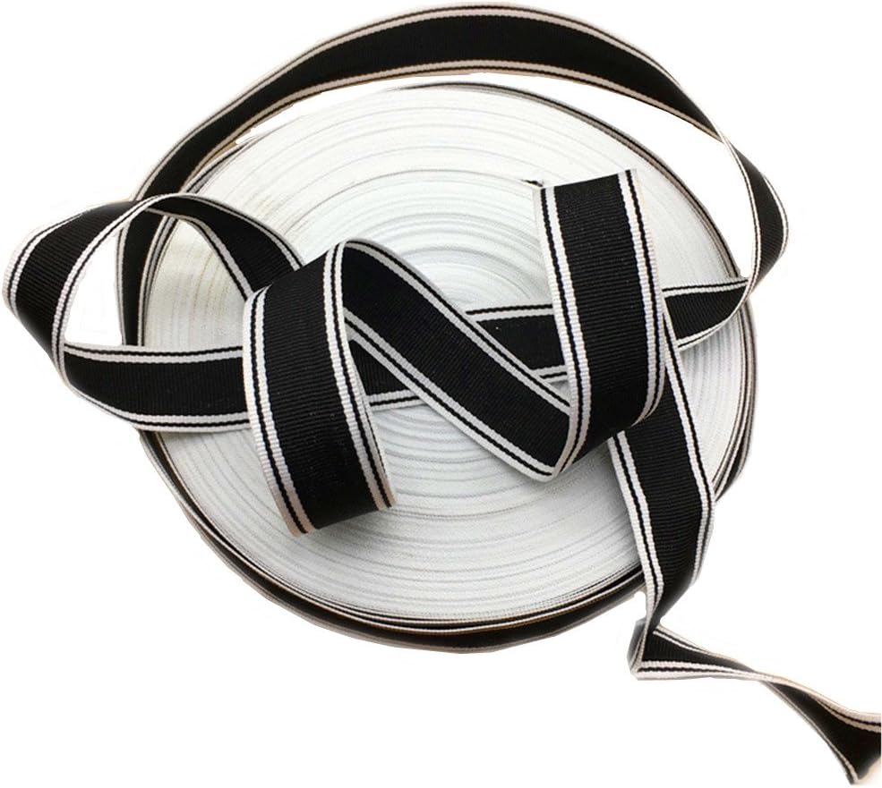 45 Meters Stripe Grosgrain Ribbon Striped Fabric Lace Trimming Patriotic Ribbon Strap Belt Width 2.5cm for Clothing Embellishments Gift Wrapping(White Black and White)