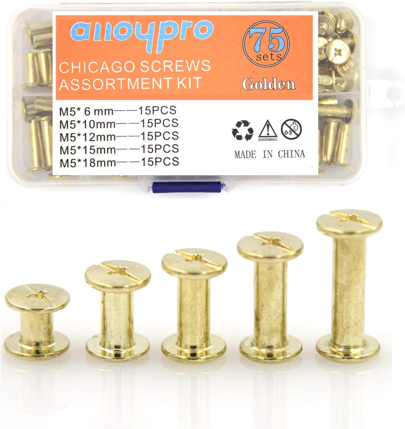 75 Sets Chicago Screws Assorted Kit 3 Sizes Golden Leather Rivets 1/4 3/8 1/2 Screw Rivets Flat Fillister Book Binding Posts Nail Rivet Chicago Bolts for DIY Leather Craft Bookbinding (5 x 6,10,12) : Arts, Crafts & Sewing