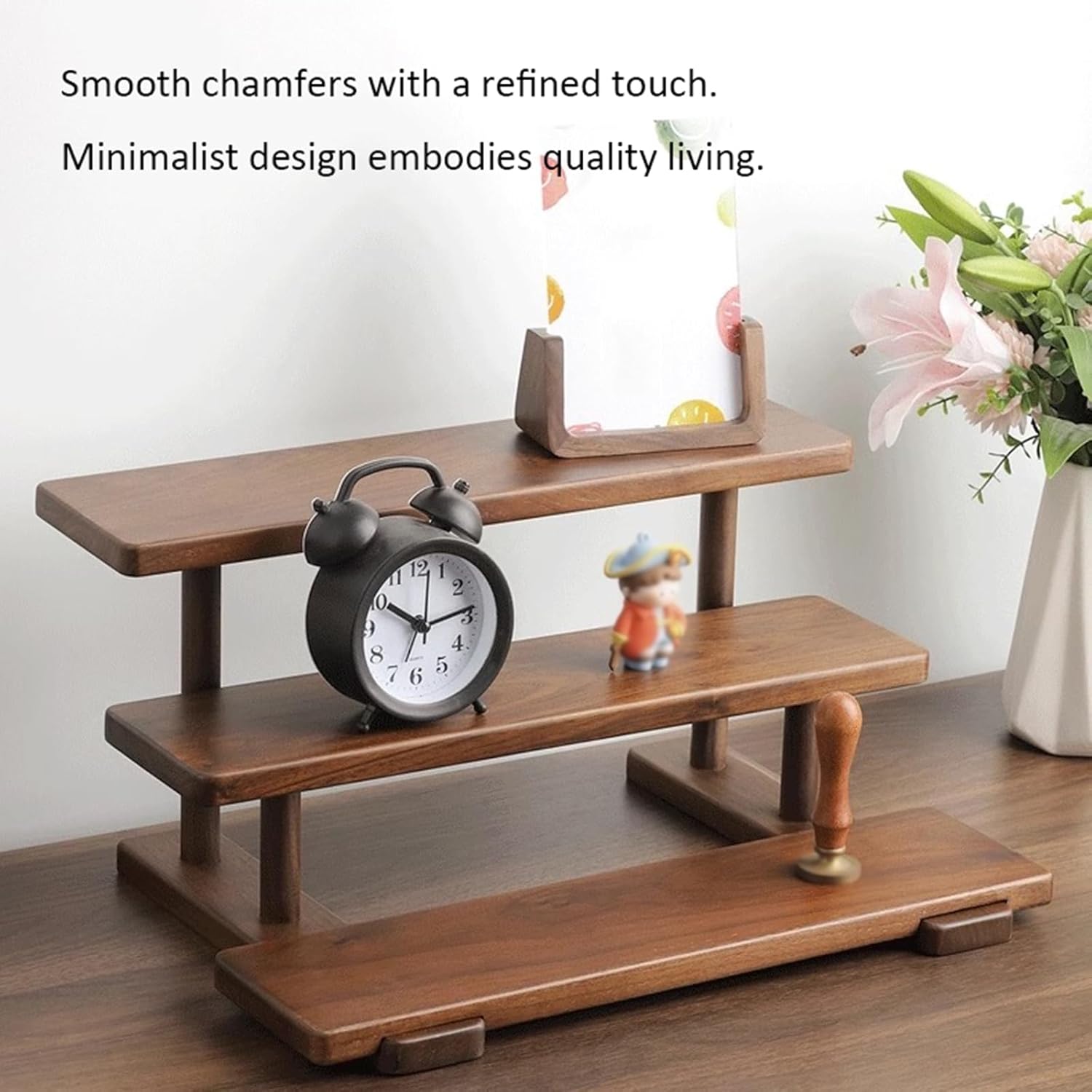 3-tiers Solid Wood Tabletop Storage Rack， Ladder Display Shelf for Plants，Teacups，Cosmetics， Removable Base ，Suitable for Living room，Bedroom，Kitchen (Original Wood)
