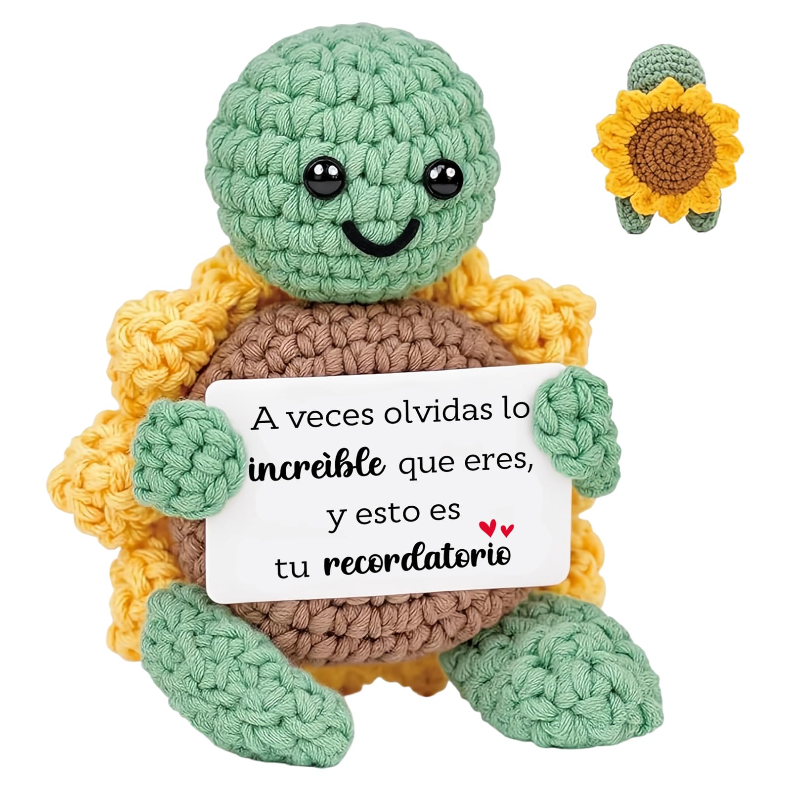 Aurasky Tortuga de Crochet con Girasol – Muñeco de Apoyo Emocional, Regalo en Español para Cumpleaños