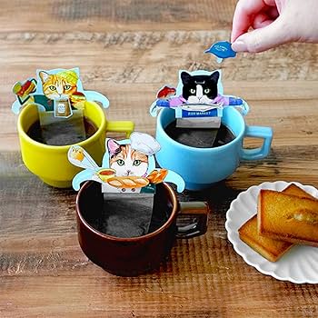Amazon.co.jp: フックティー キャットカフェ 4種セット 猫 紅茶 アール