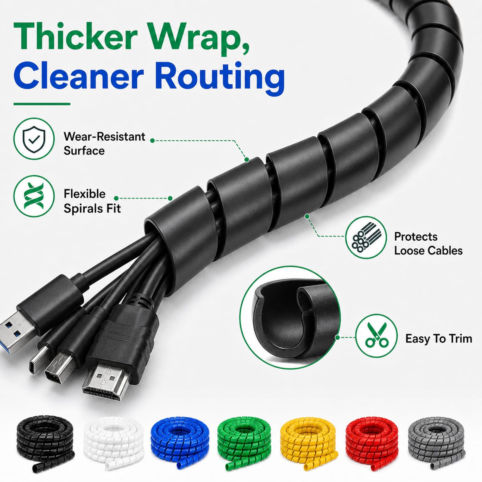 Protector De Cables Organizador,Envoltura En Espiral ProteccióN De Cable,Funda Espiral para Cables,Reutilizable,Usar Simplemente,A Prueba De Polvo,para TV Pc Escritorio
