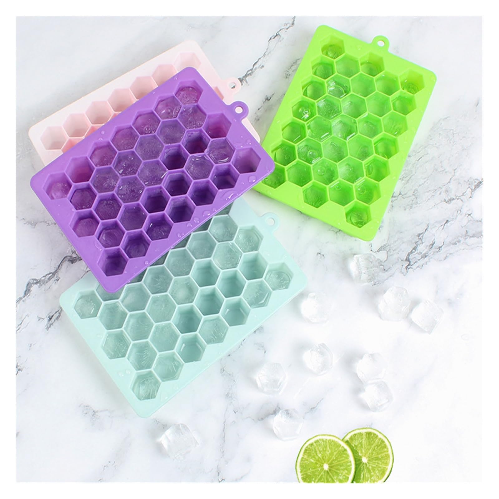 Vassoio per cubetti di Ghiaccio Stampo per vaschetta per Ghiaccio in Silicone per Uso Alimentare Ghiaccio 33 Celle Stampo per vaschetta per Ghiaccio a Nido d'Ape con Coperchio Contenitore per ghiacci