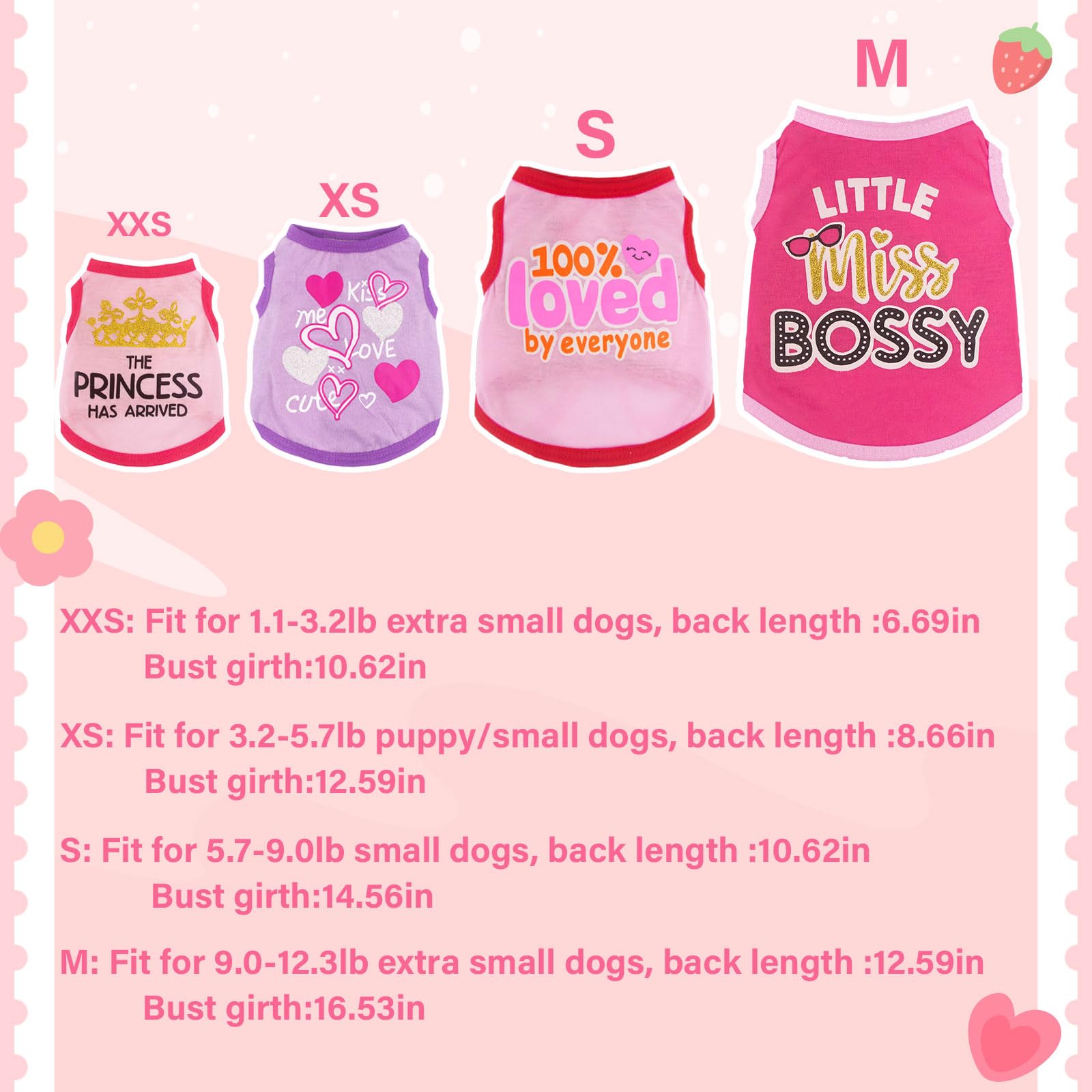 4 Pieces Dog Clothes for Small Dogs Girl Chihuahua Clothes Cute Pink Puppy Shirts Soft Shih Tzu Clothe Teacup Dog Costume Pet Cat Outfit Clothing for Xs