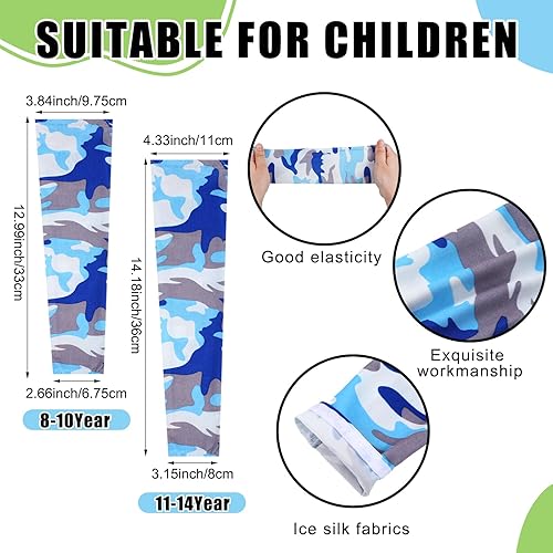 Miniatura 10 de Xuhal 10 pares de mangas de brazo para niños, mangas de compresión para brazos, manga de béisbol, protección solar UV, mangas de enfriamiento