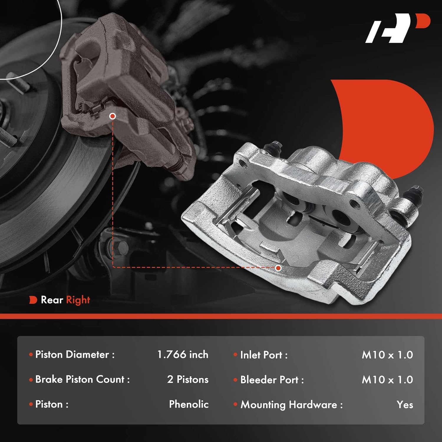 A-Premium Disc Brake Caliper Assembly with Bracket Compatible with Select Dodge Models - Ram 1500 2006-2008, Ram 2500/Ram 3500 2003-2008 - Rear Right Passenger Side