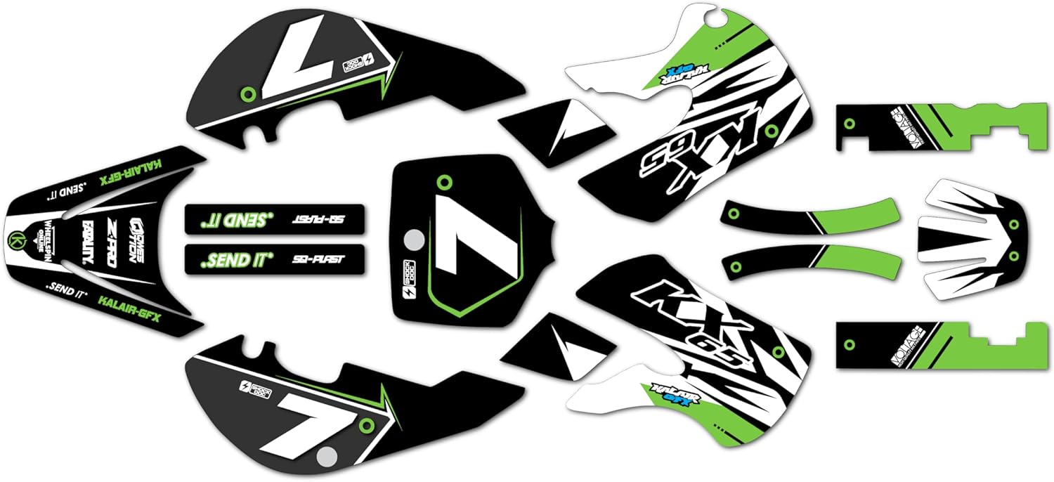 Graphics Kit for Kawasaki KX65 (1999-2024) Bold Series Green-Shift 9 Mil - Easy Go - Dirt Pit Bike Motorcycle Stickers, Dirtbike Racing Automotive Decal Motocross Accessories no-Plastics
